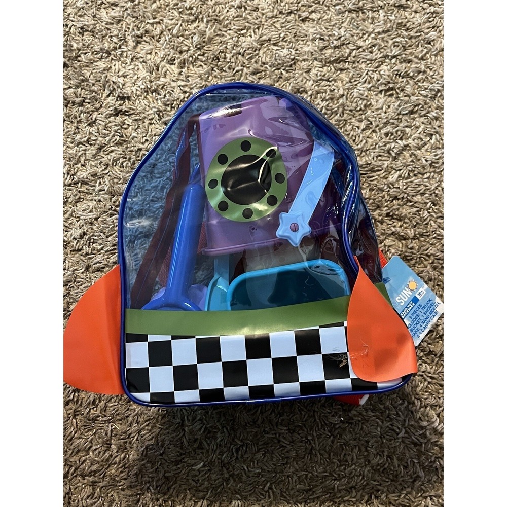 Bring on the Sun Sand Toy Backpack 9 Pc Truck Shovel Take More Rocket Ship Bag